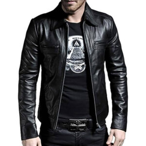 Mens Slim Fit Genuine Leather Biker Jacket