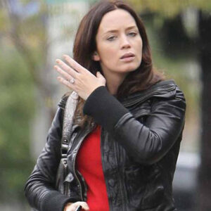 Emily Blunt Black Leather Jacket