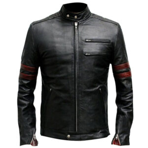 Fight Club Hybrid Mayhem Men's Slim Fit Red Stripes Leather Jacket