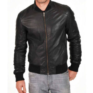 Men's Black Bomber Real Leather Jacket