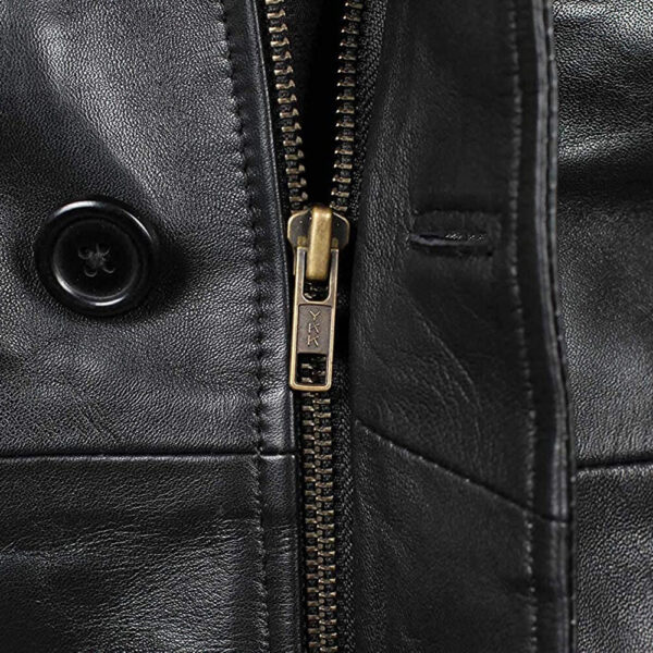 Men's Black Genuine Leather 3/4 Length Coat - Image 4