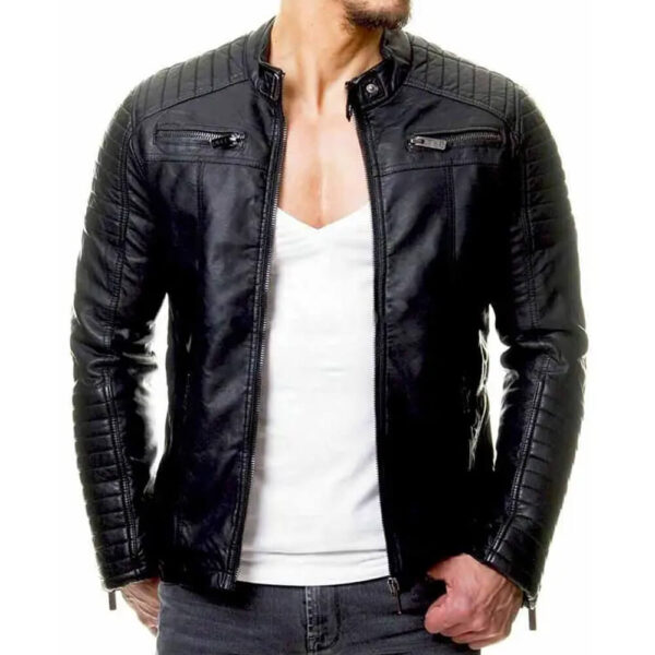 Men's Black Real Vintage Leather Jacket Slim Fit Retro Genuine