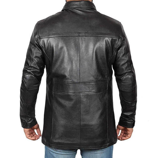 Men's Black Genuine Leather 3/4 Length Coat - Image 2