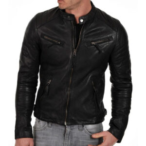 Men's Real Black Leather Slim Fit Jacket