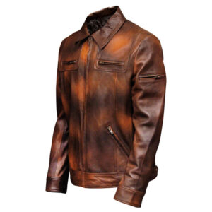 Men's Biker Distressed Brown Leather Jacket