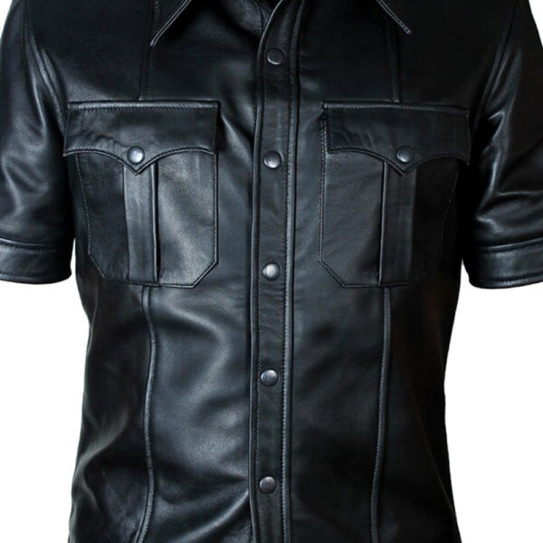 Men's Police Uniform Fetish Gay Leather Shirt Jacket