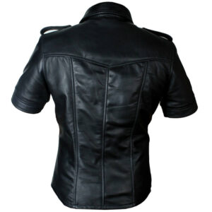 Men's Police Uniform Fetish Gay Leather Shirt Jacket