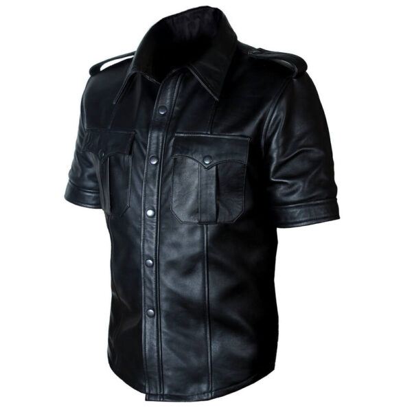 Men's Police Uniform Fetish Gay Leather Shirt Jacket