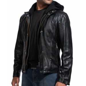 Paul Walker Black Leather Hoodie Jacket