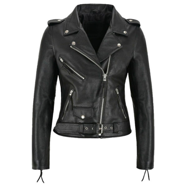 Women's Slim Fit Black Biker Leather Jacket