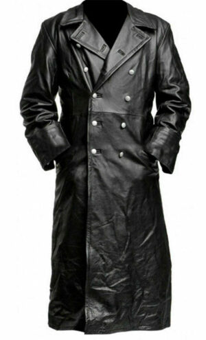 German WW2 Coat Uniform Classic Military Officer Black Leather Coat