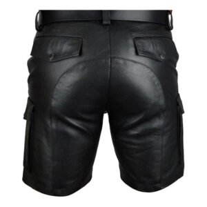 Men's Real Leather Sexy Black Cargo Shorts