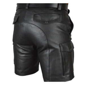 Men's Real Leather Sexy Black Cargo Shorts