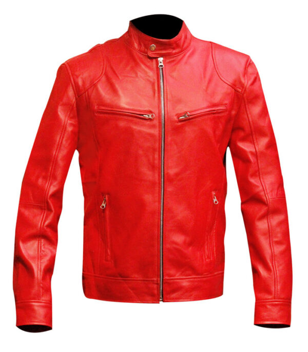 Men's Red Lambskin Biker Leather Jacket