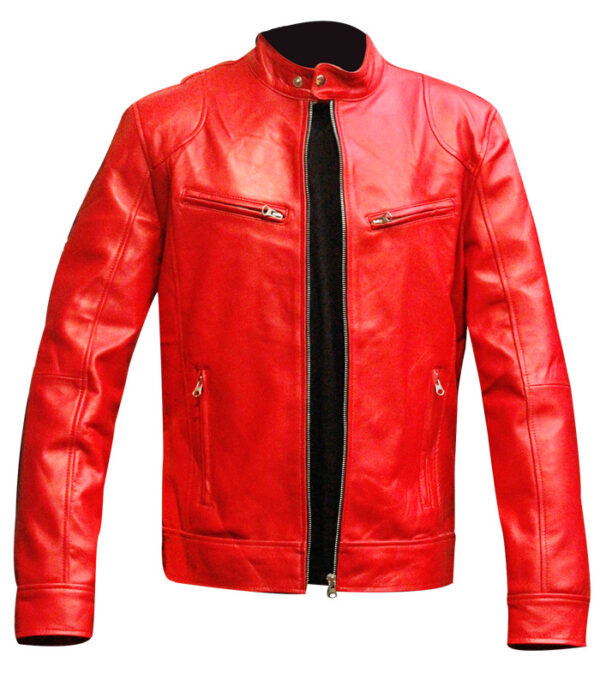 Men's Red Lambskin Biker Leather Jacket