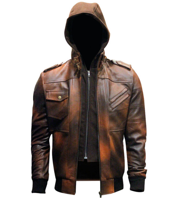 Men's Vintage Hoodie Biker Leather Jacket