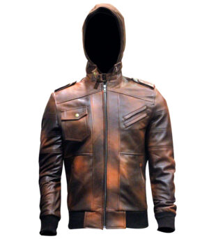 Men's Vintage Hoodie Biker Leather Jacket