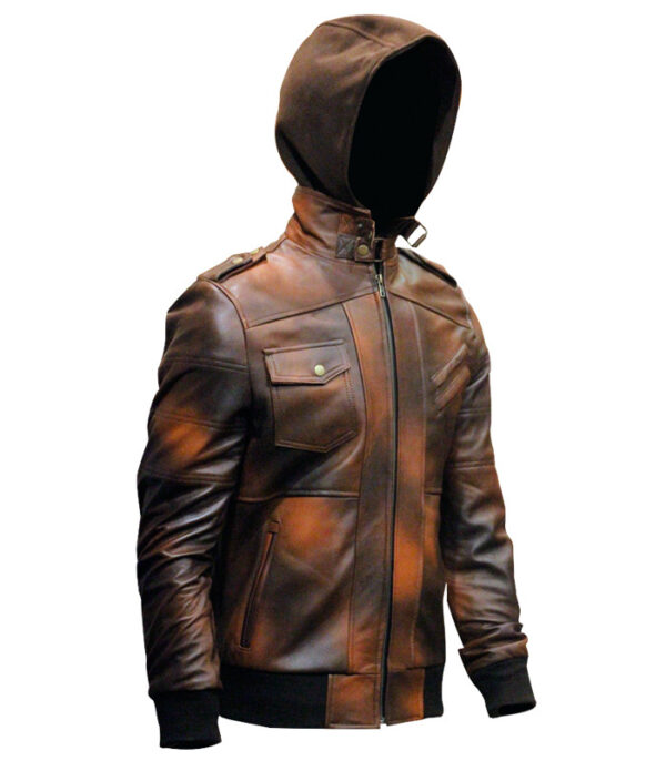 Men's Vintage Hoodie Biker Leather Jacket