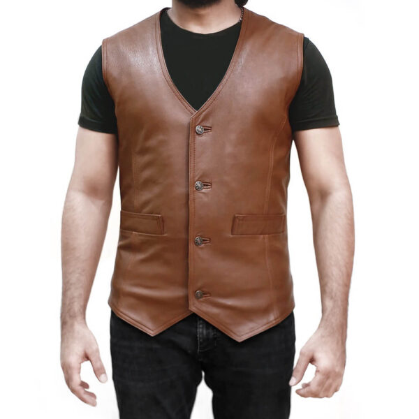 Mens Traditional Brown Leather Waistcoat