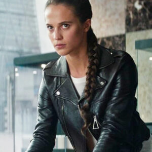 Alicia Vikander Tomb Raider Black Leather Jacket