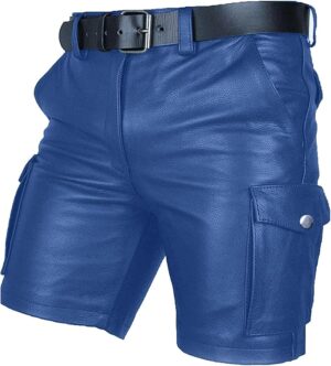 Mens Real Leather Shorts Cargo Style Black Sheepskin Leather Shorts