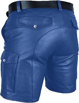 Mens Real Leather Shorts Cargo Style Sheepskin Leather Shorts Gay