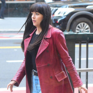 Dakota Johnson Maroon Blazer Coat