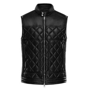 Mens Bomber Style Black Leather Vest