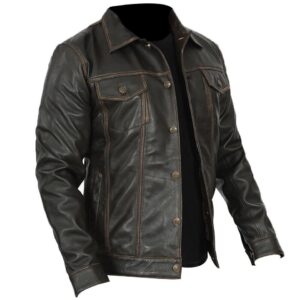 Men's Vintage Distressed Brown Leather Jacket