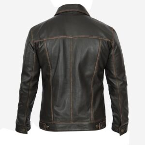Men's Vintage Trucker Distressed Brown Real Leather Biker Cafe Racer Jacket